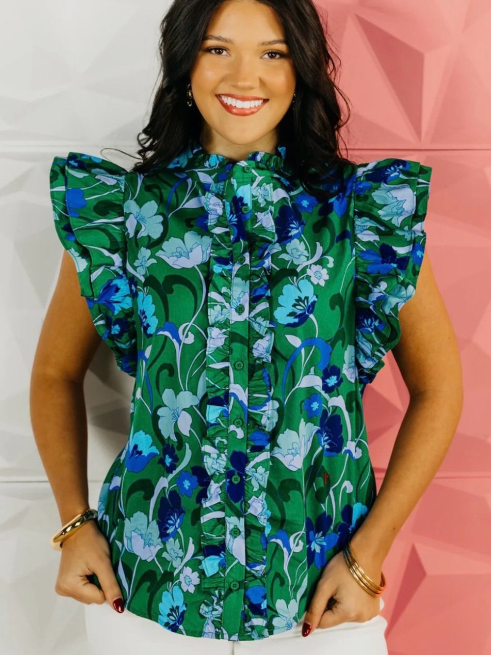 Sugarlips Floral Ruffle Sleeve Women's Blouse-NWT